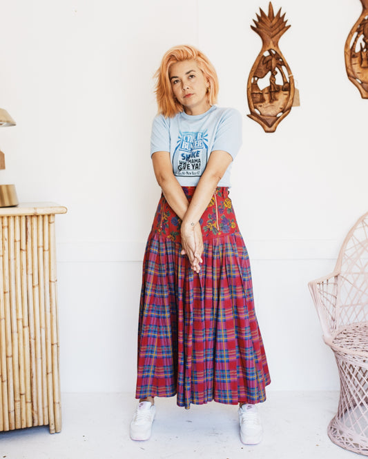 Vintage 80s Kerry McGee Floral & Tartan Skirt