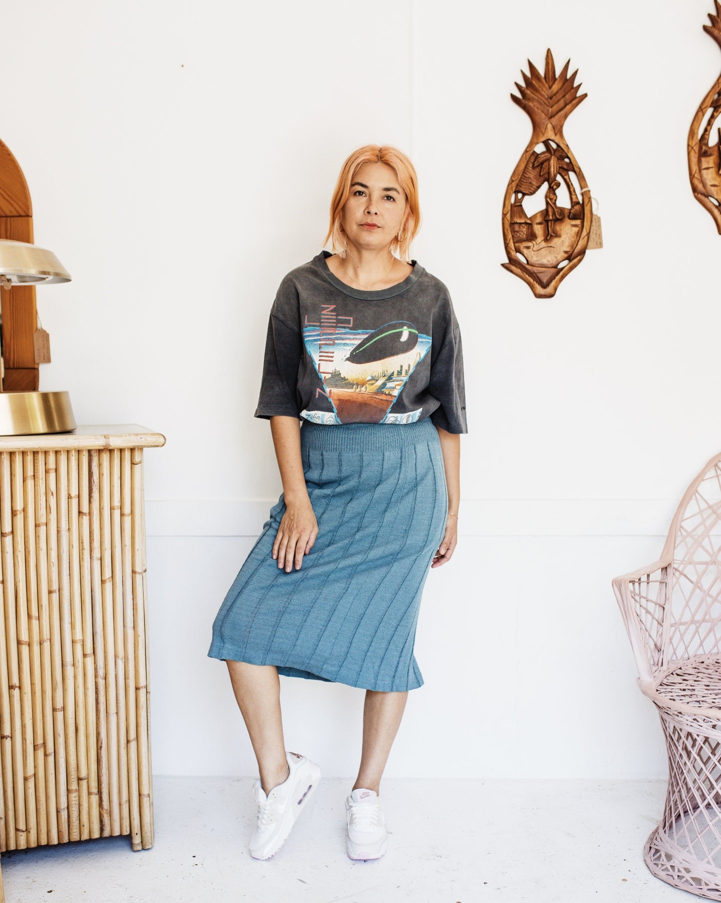 Vintage 80s Poly-knit Ribbed Skirt