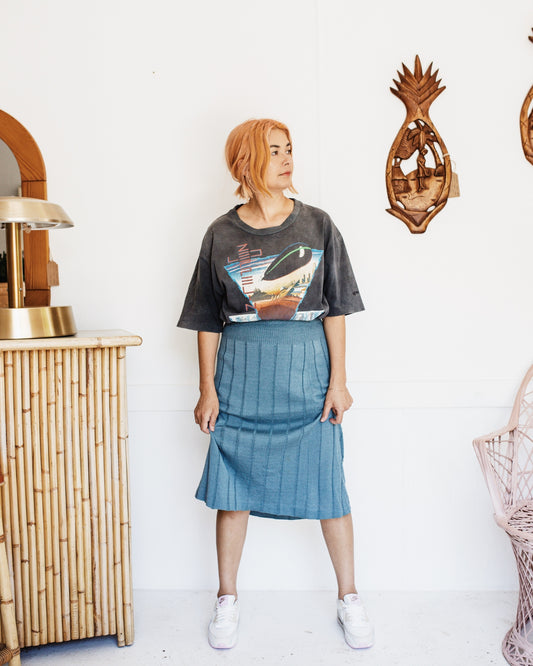 Vintage 80s Poly-knit Ribbed Skirt