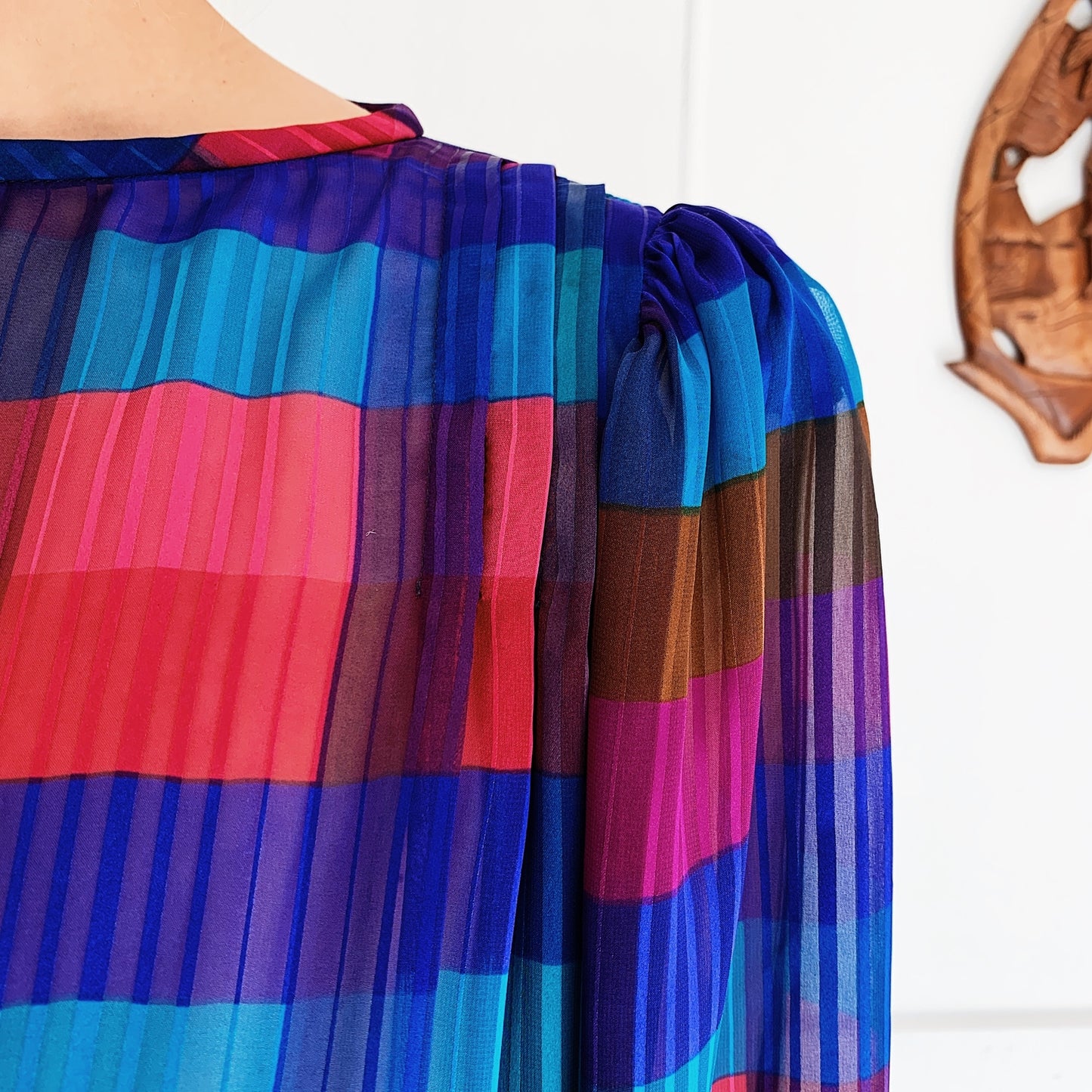 Vintage 80s Rainbow Checker Dress by Armen Fashions