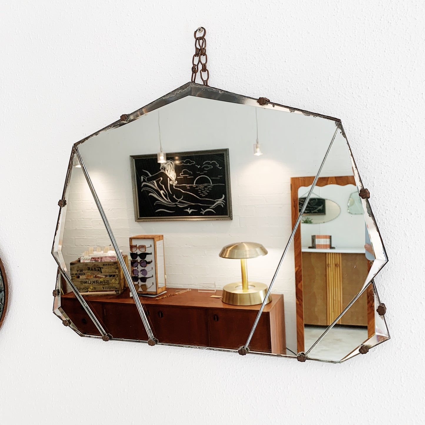 Vintage Art Deco Five Panel Fan Mirror