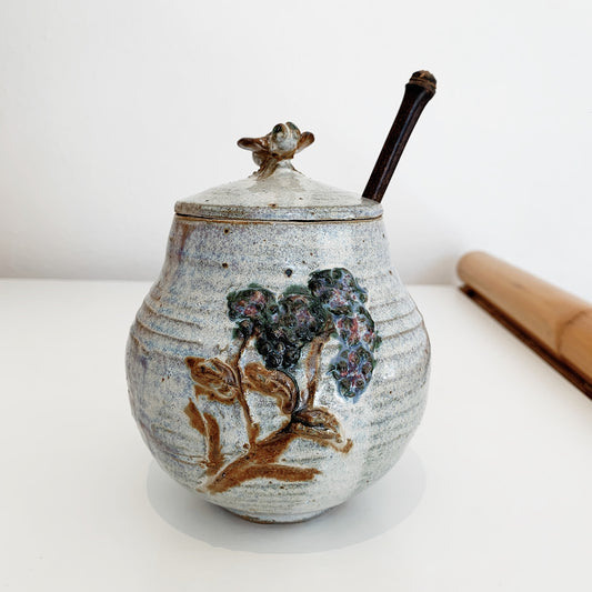 Vintage Australian Pottery Honey Pot with Matching Honey Dipper