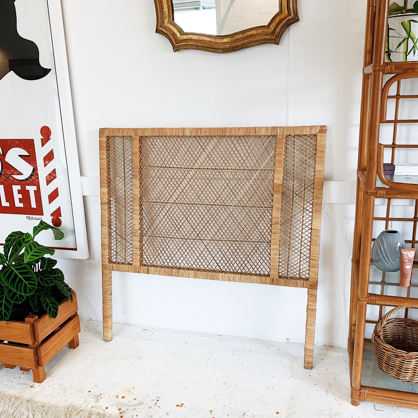 Vintage Cane Bed Head / Single Bed