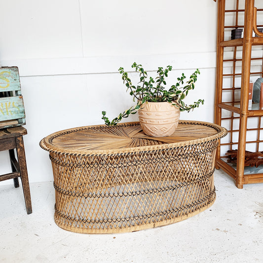 Vintage Cane Peacock Coffee Table