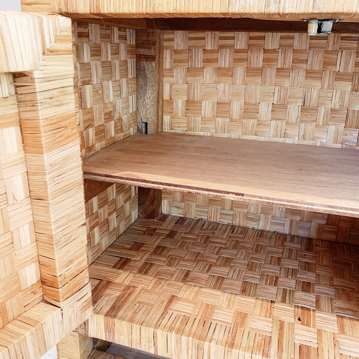 Vintage Cane Weave Arch Top Bookshelf