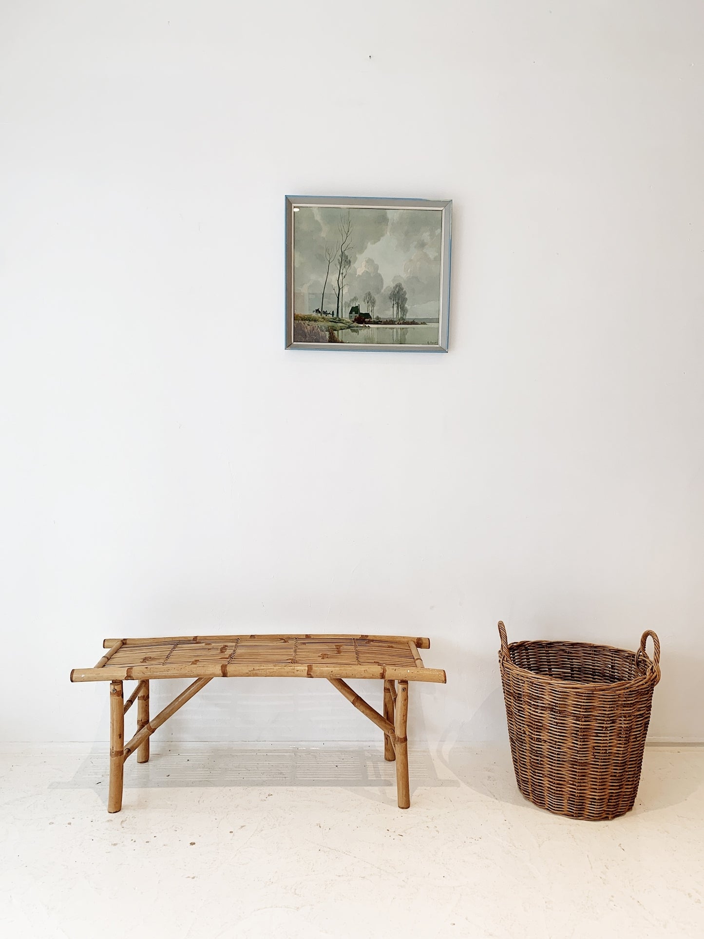 Vintage Cane Wood Fire / Blanket Basket