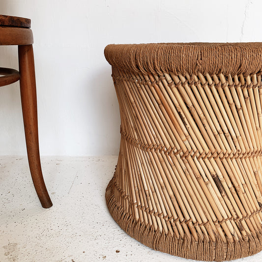 Vintage Cane & Jute Hand Woven Stool