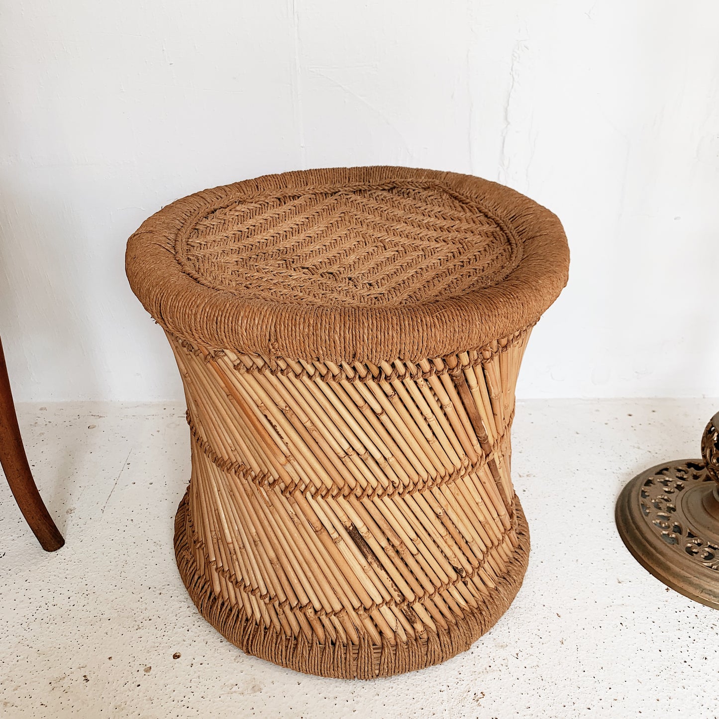 Vintage Cane & Jute Hand Woven Stool