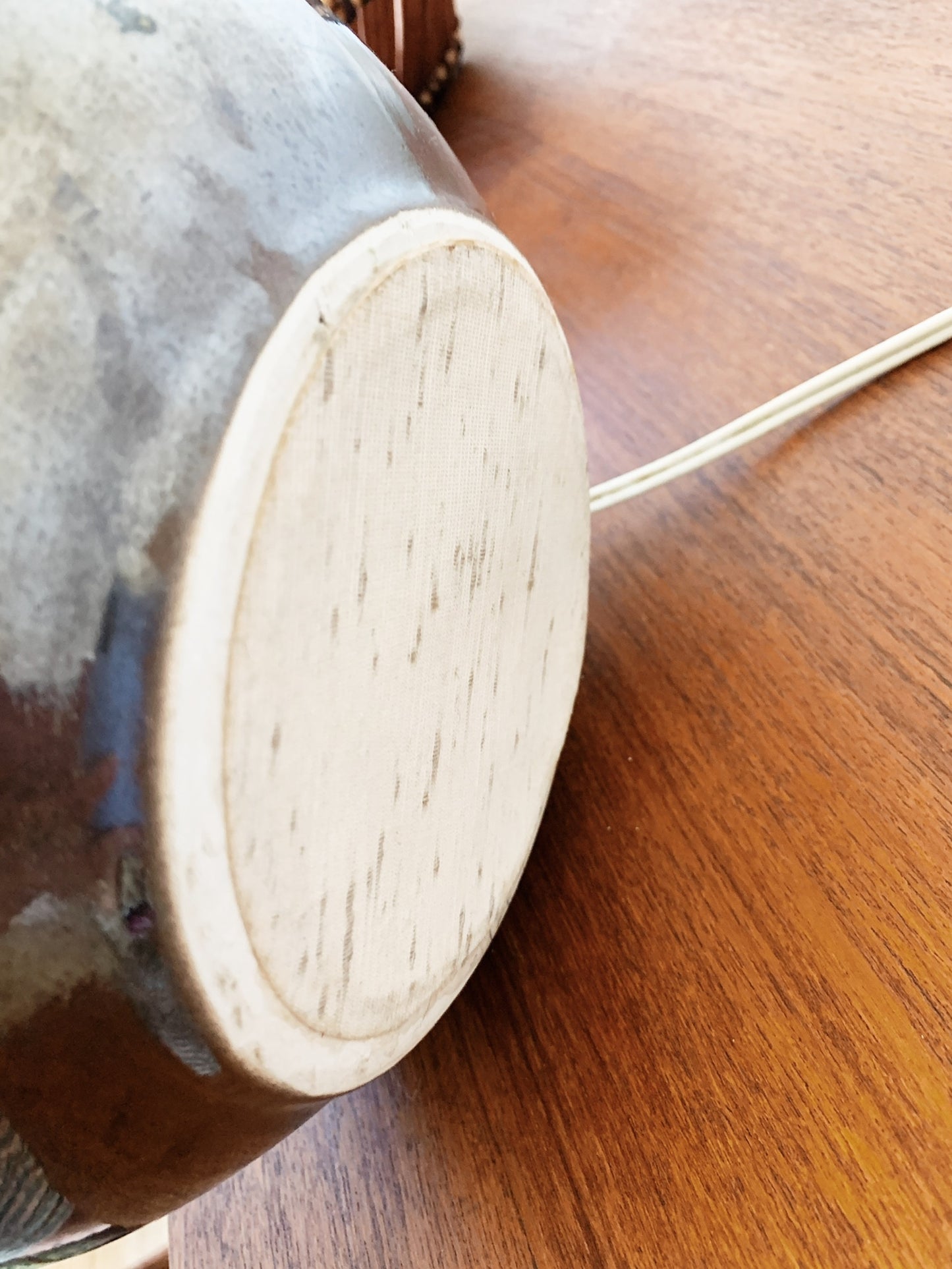 Vintage Ceramic Oil Glaze Potbelly Lamp & Linen Shade