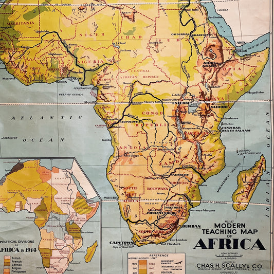 Vintage Chas H Scally & Co. Wall Hanging Teaching Map Of Africa