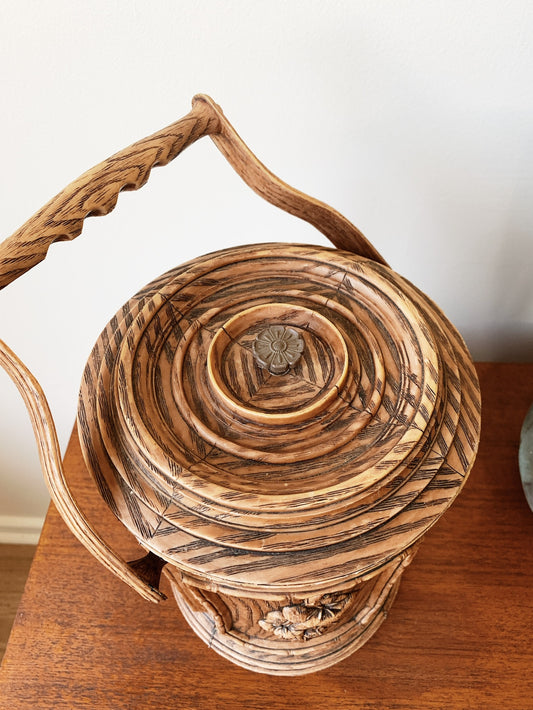 Vintage Faux Wood Floral Ice Bucket