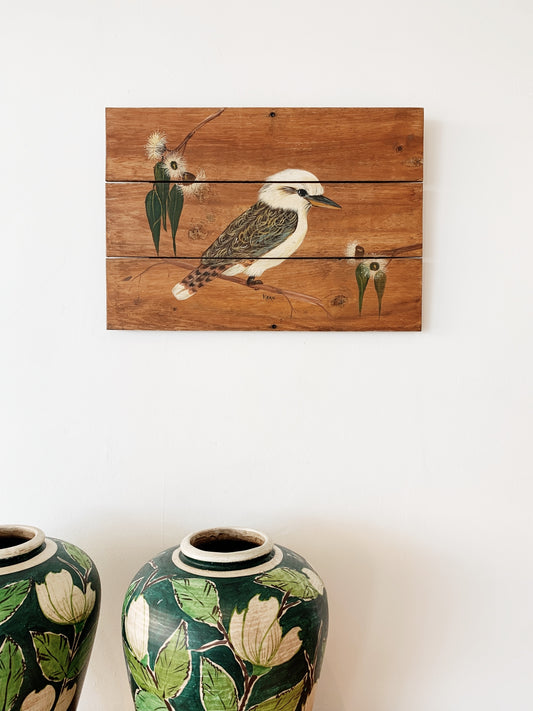 Vintage Folk Art Kooka w/ Gum Nuts On Wood