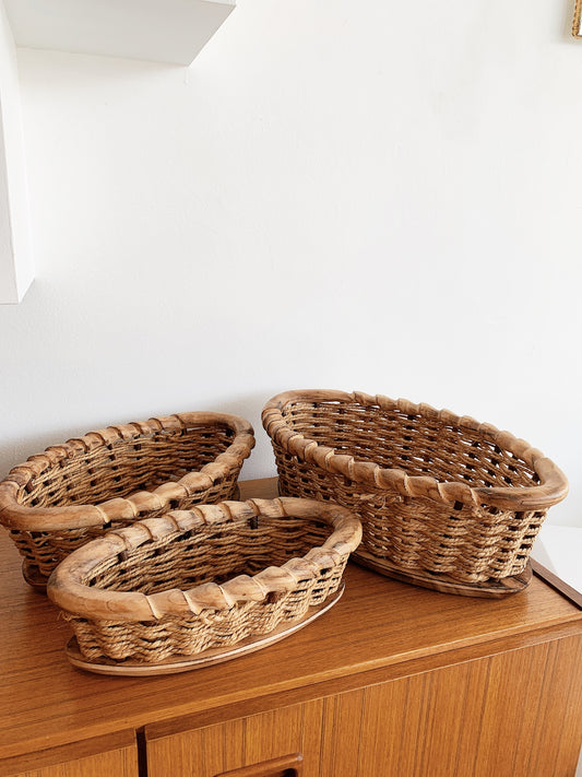 Vintage Folk Art Wood & Rope Trio