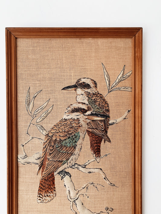 Vintage Framed Folk Art Kookas On Linen