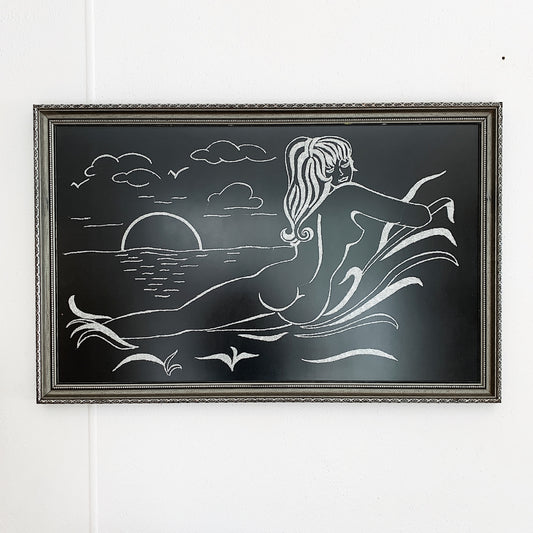 Vintage French Embroidered Silver Sunset Girl