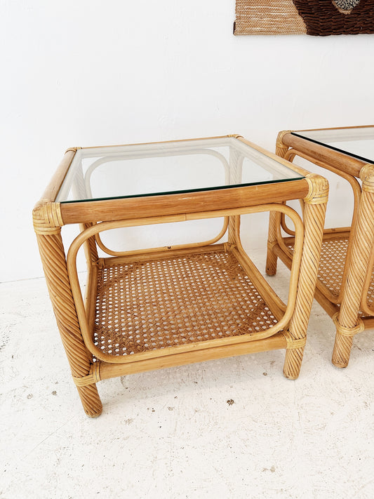 Vintage Garry Masters Cane & Rattan Side Tables