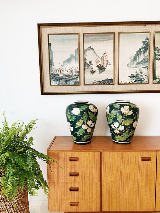 Vintage Hand Painted Garden of Eden Clay Vase (1 available)