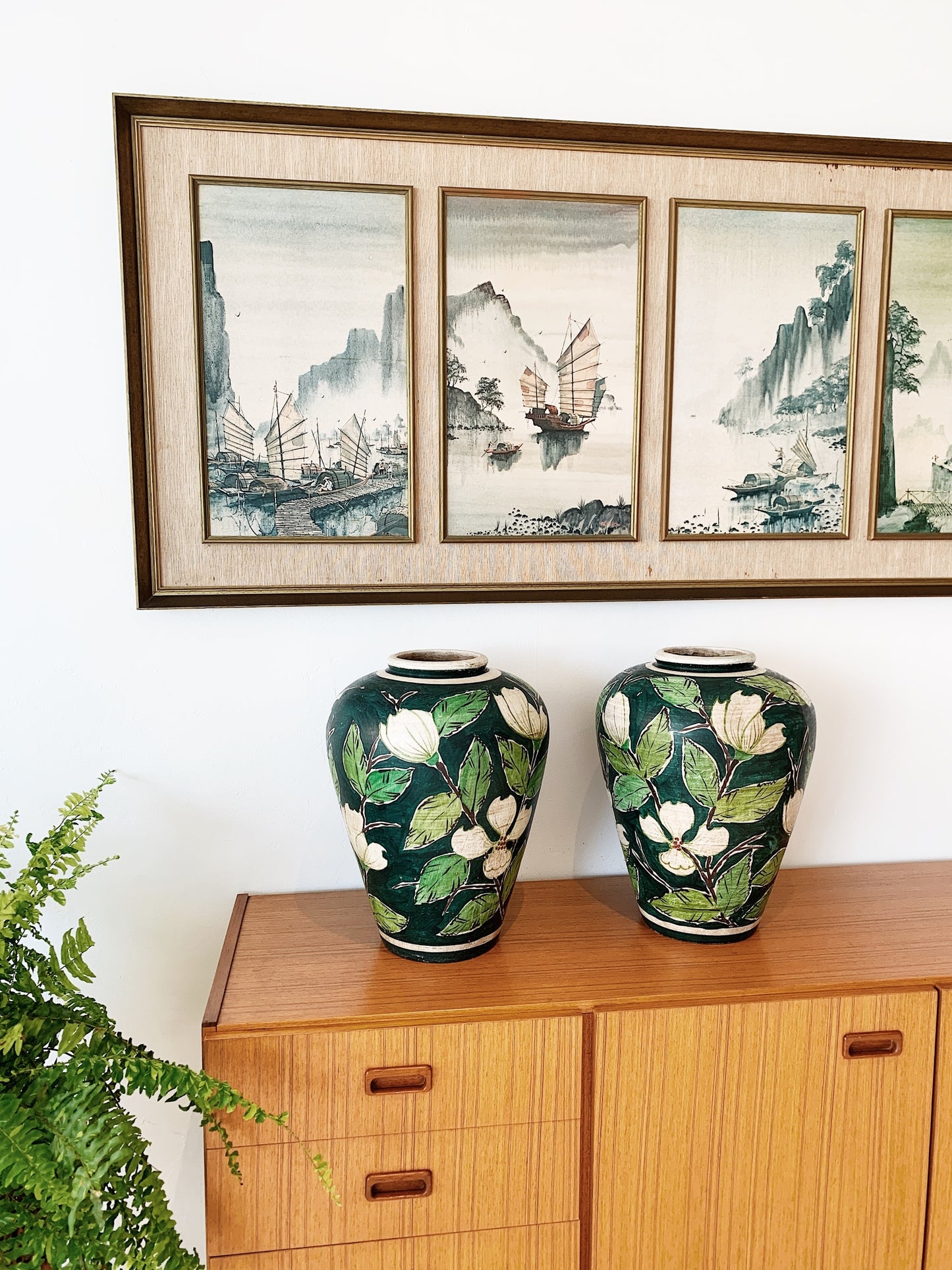 Vintage Hand Painted Garden of Eden Clay Vase (1 available)