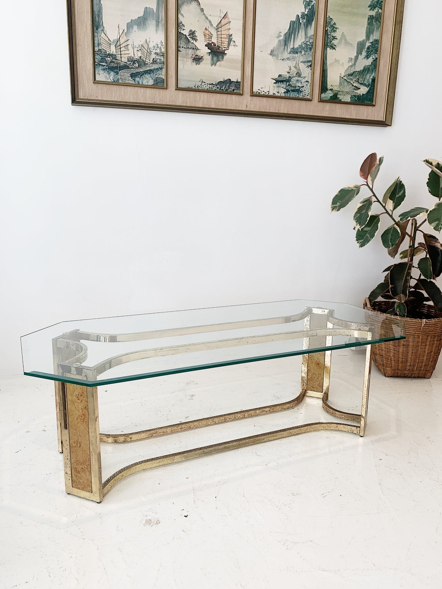 Vintage Hollywood Regency Gilt Emblem Coffee Table