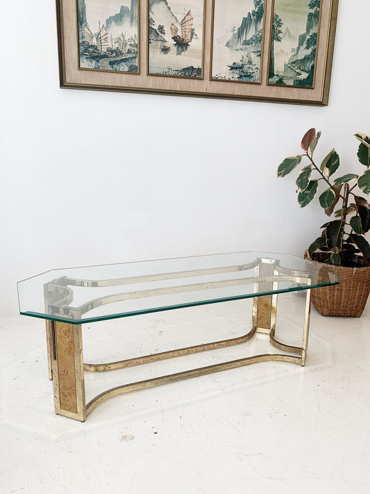 Vintage Hollywood Regency Gilt Emblem Coffee Table