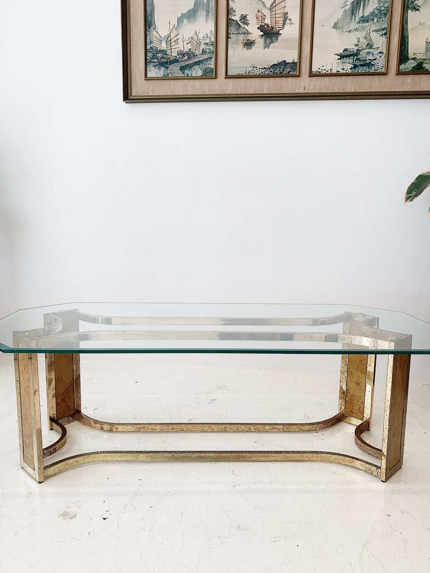 Vintage Hollywood Regency Gilt Emblem Coffee Table