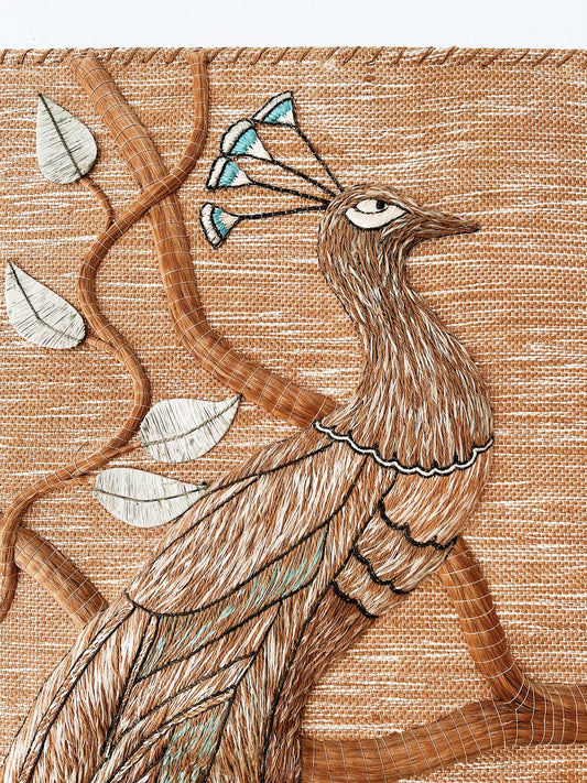 Vintage Peacock Jute Wall Hanging