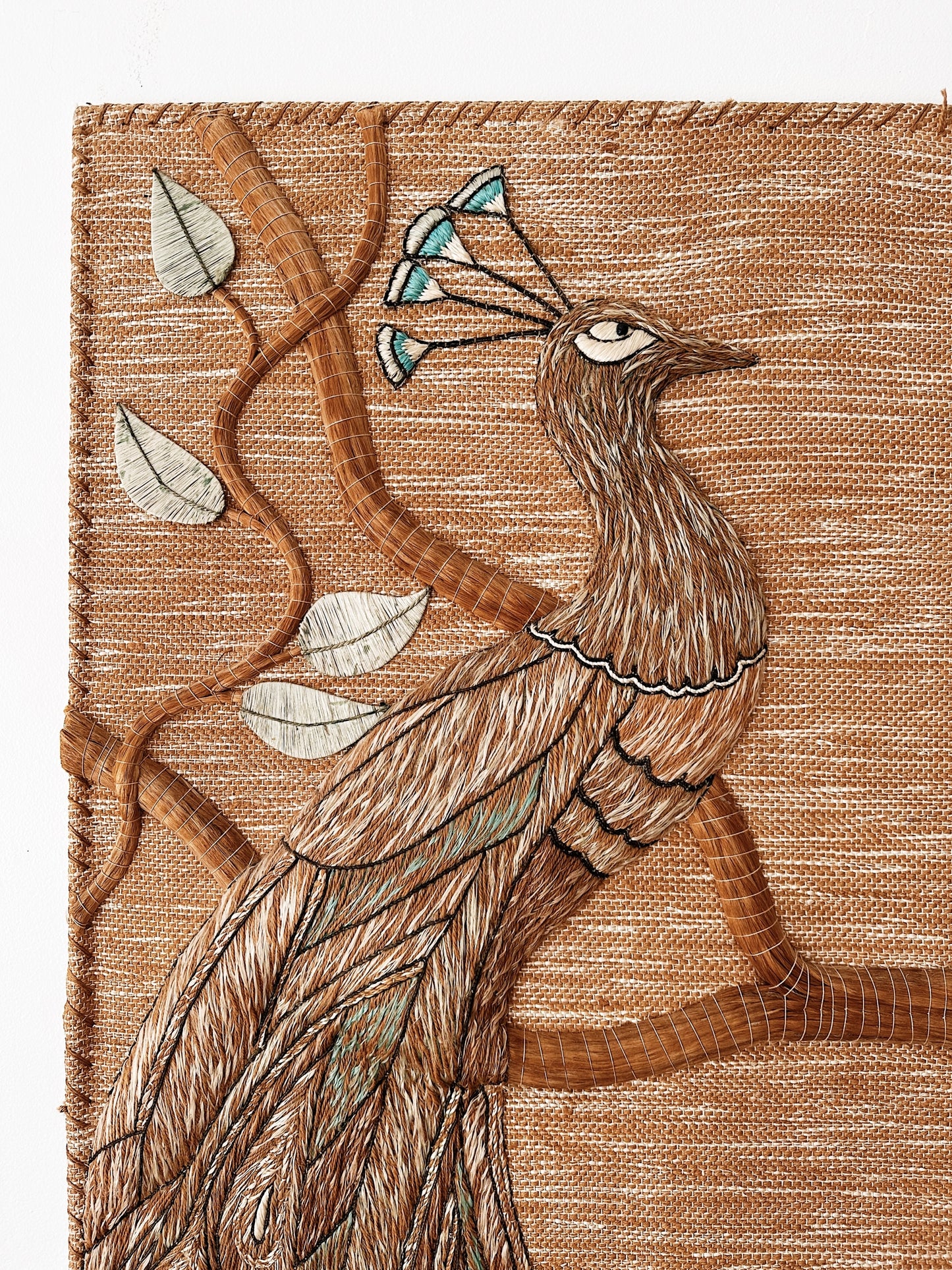 Vintage Peacock Jute Wall Hanging