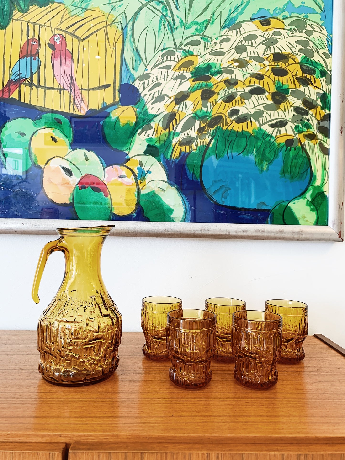 Vintage Italian Enesco Bormioli Jug & 5 Glass Set
