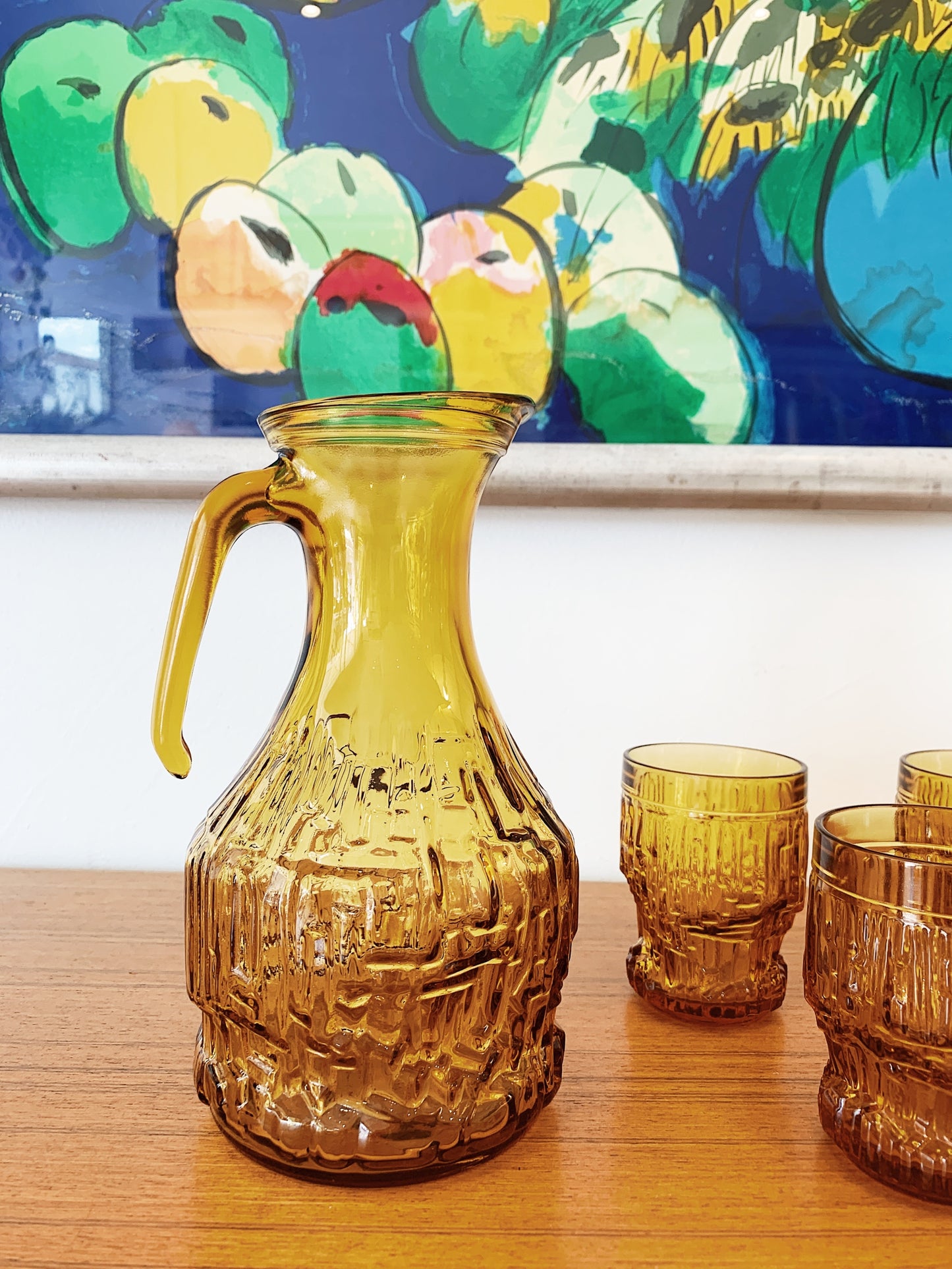 Vintage Italian Enesco Bormioli Jug & 5 Glass Set
