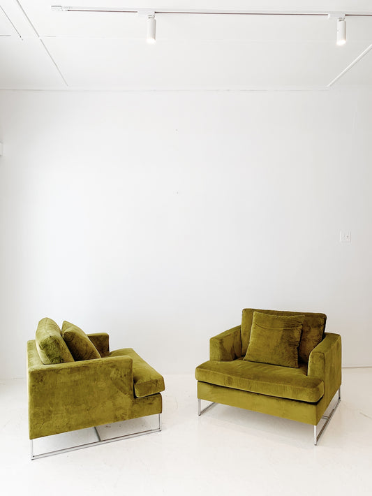 Vintage Jardan Chartreuse Velvet Armchairs (pair)