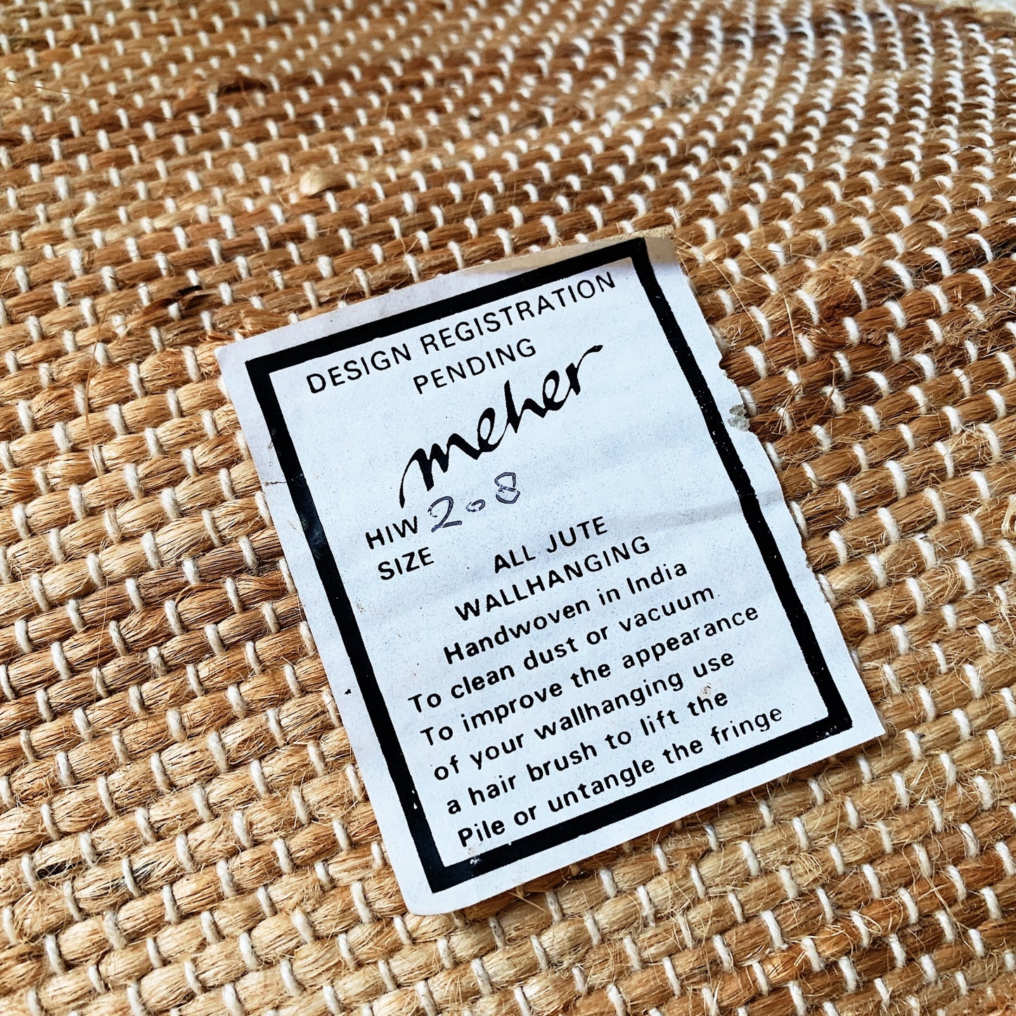 Vintage Meher White Crane Jute Wall Hanging