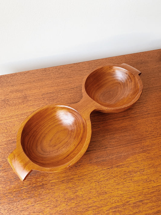 Vintage Monkey Pod Twin Serving Bowl
