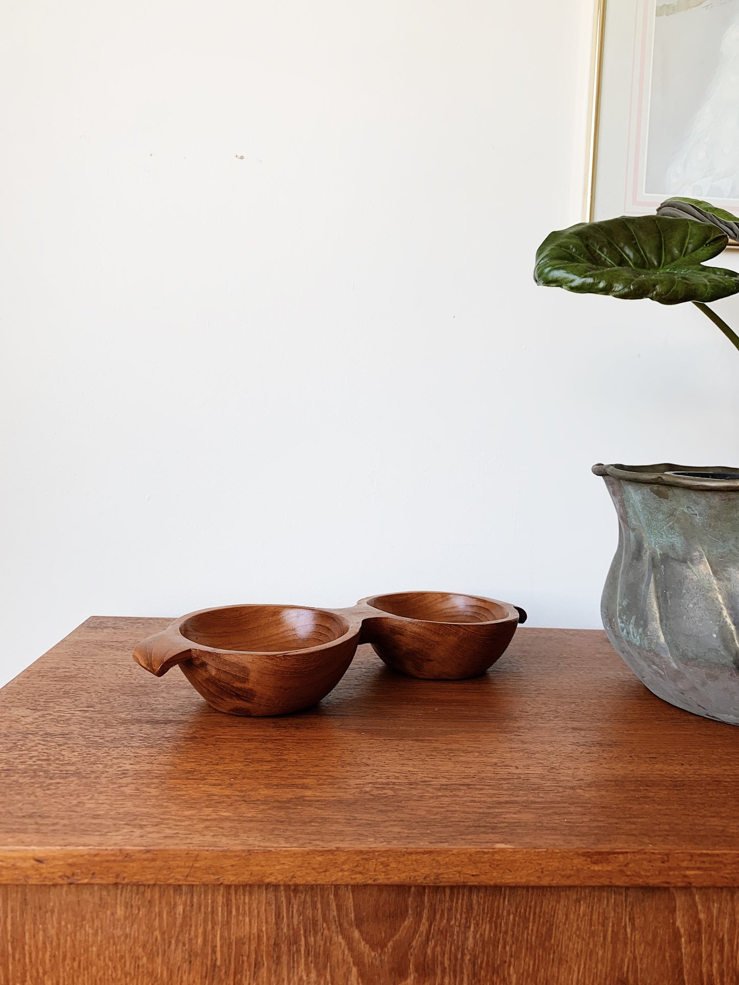 Vintage Monkey Pod Twin Serving Bowl
