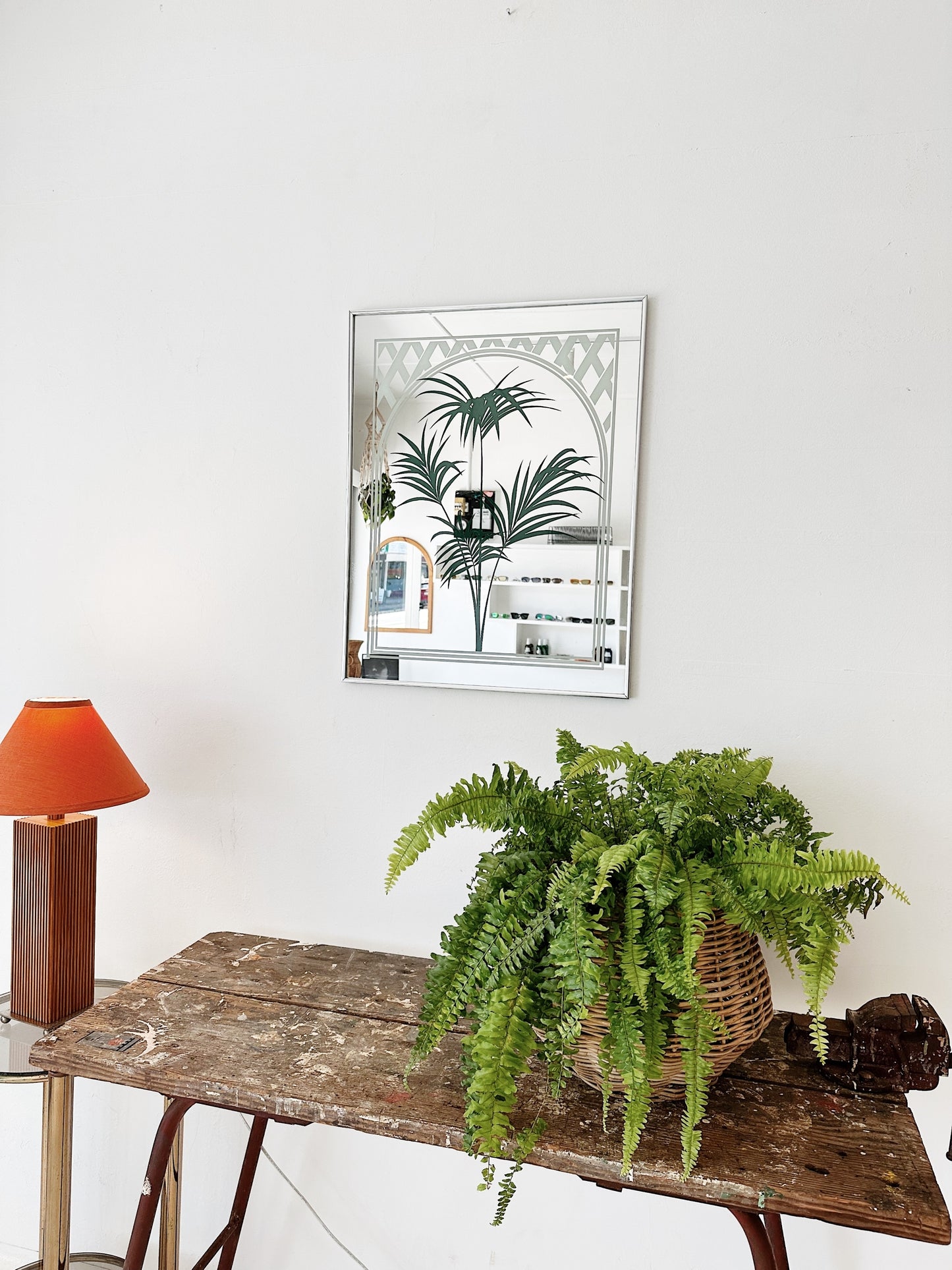 Vintage Palmy Lattice Print Mirror