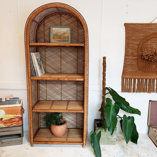 Vintage Cane Peacock Shelf Tower