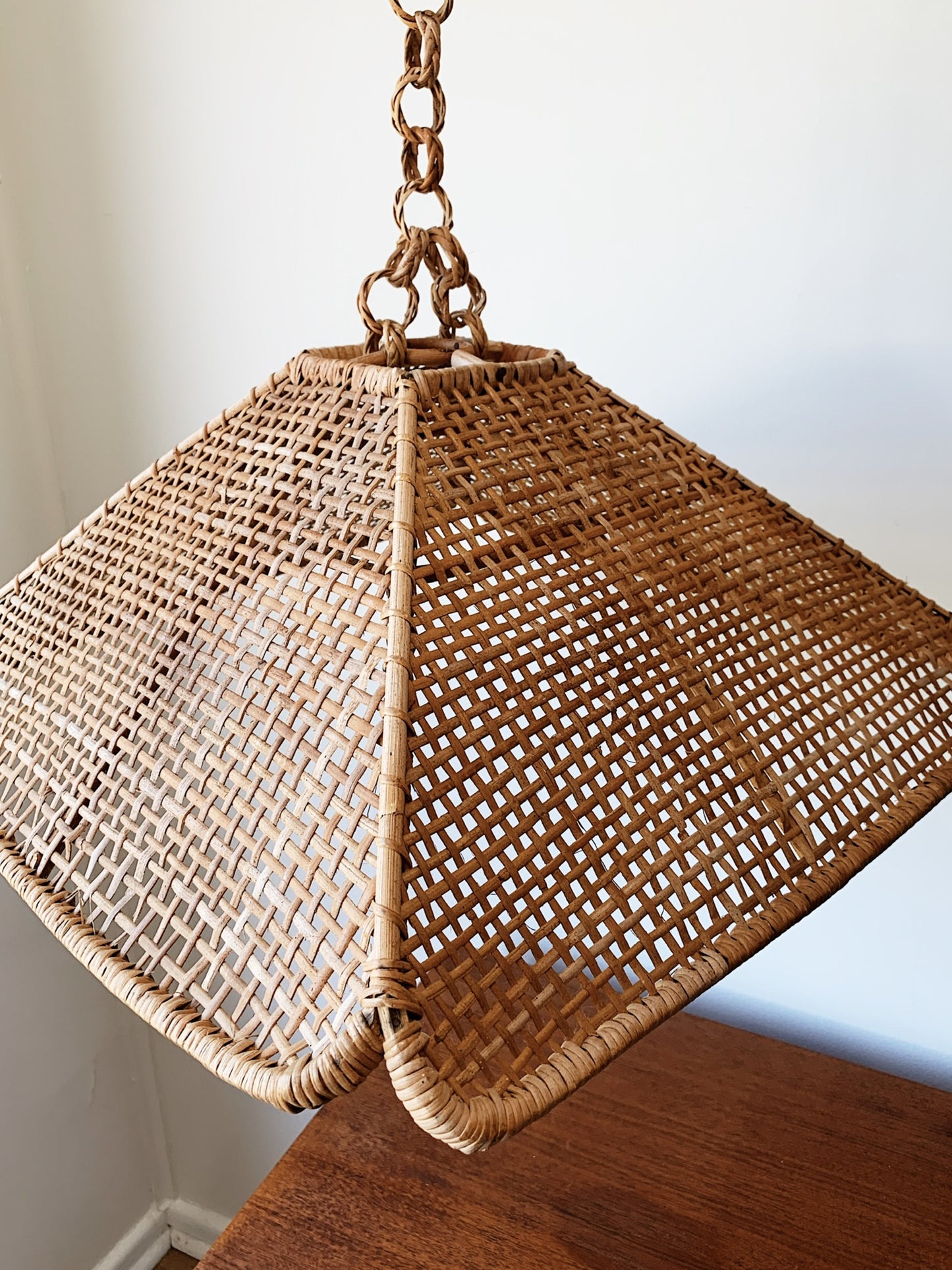 Vintage Rattan Pyramid Pendant Light Shade