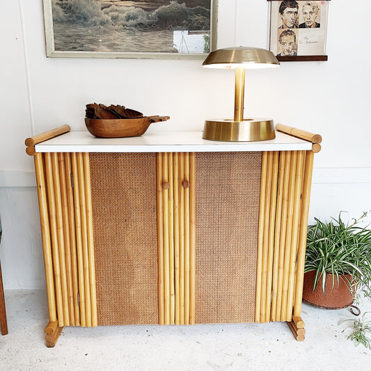 Vintage Rattan & Webbed Cane Tiki Bar-ffet (Bar/Buffet)