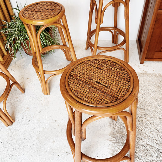 Vintage Rattan & Woven Cane Stools (4 available)