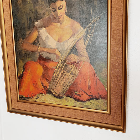 Vintage Robert Van Cleef "The Basket Maker" Deluxe Framed Print