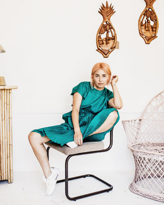 Vintage 80s Stitches Crinkle Dress