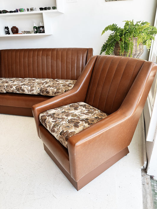 Vintage Vinyl & Floral Sofa Set