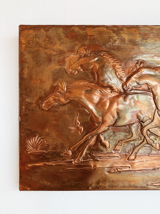 Vintage Wild Horses Press Copper Art Wall Hanging