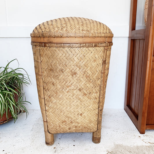 Vintage XL Cane Lidded Basket