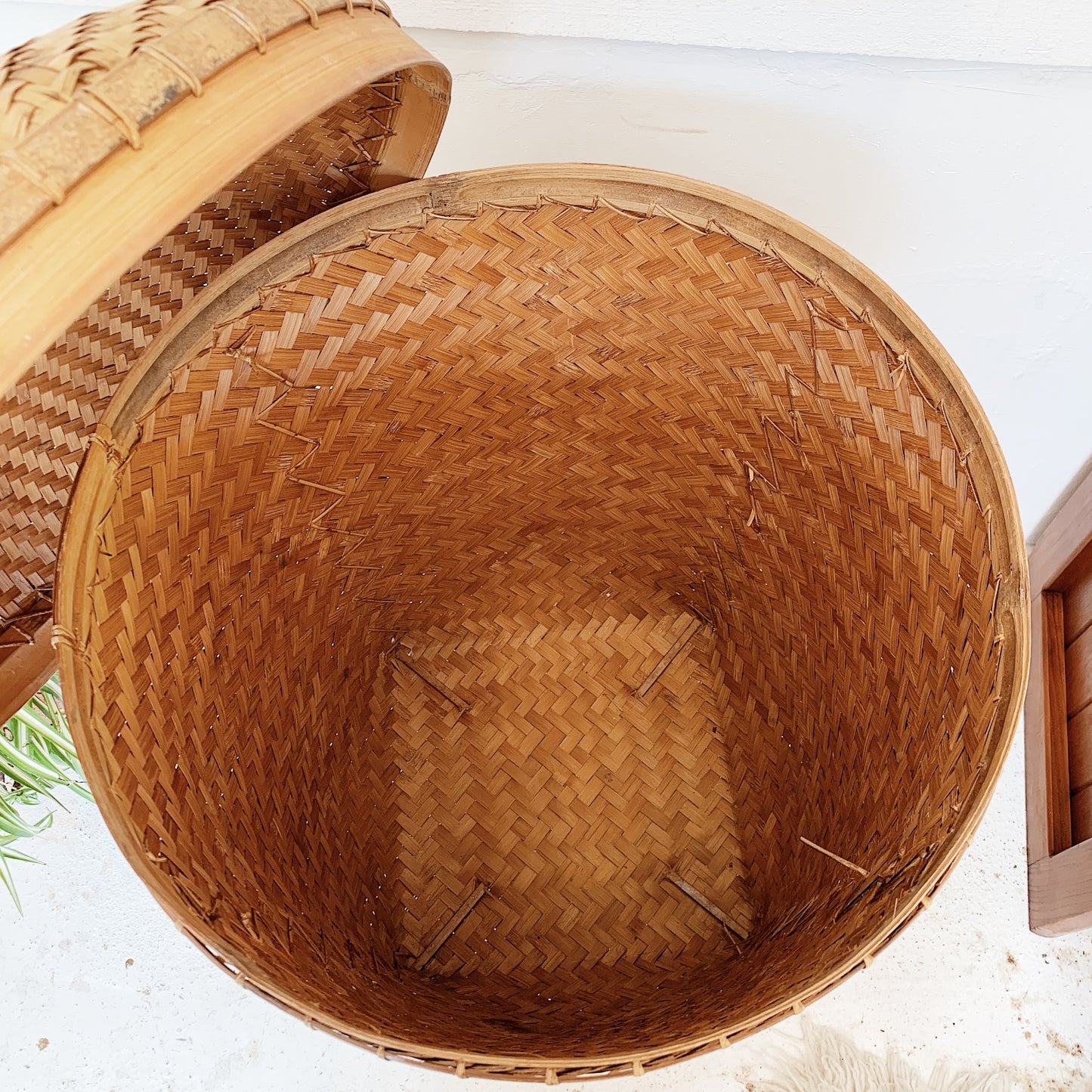 Vintage XL Cane Lidded Basket
