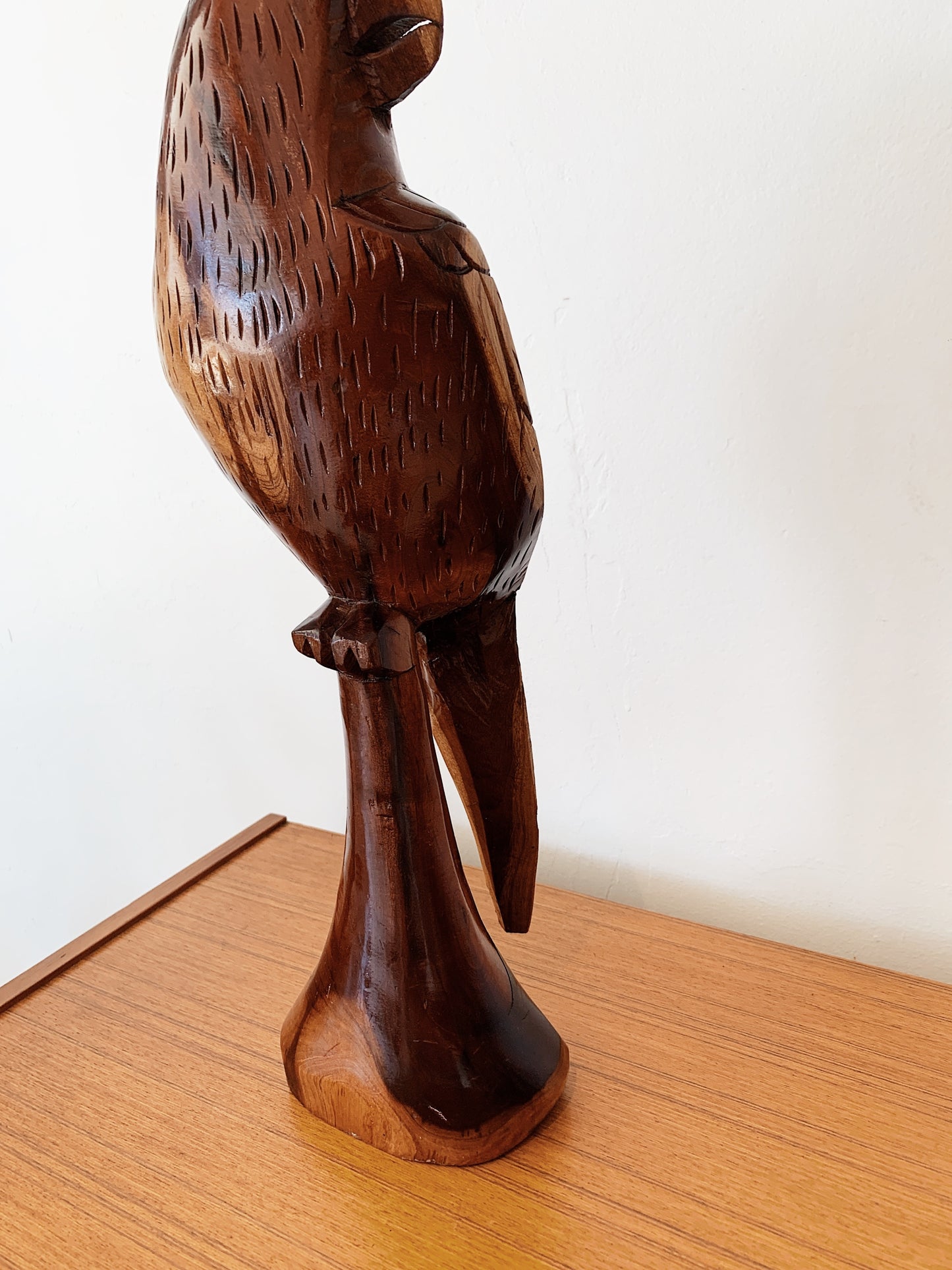 Vintage Hand Carved Wooden Parrot Statue