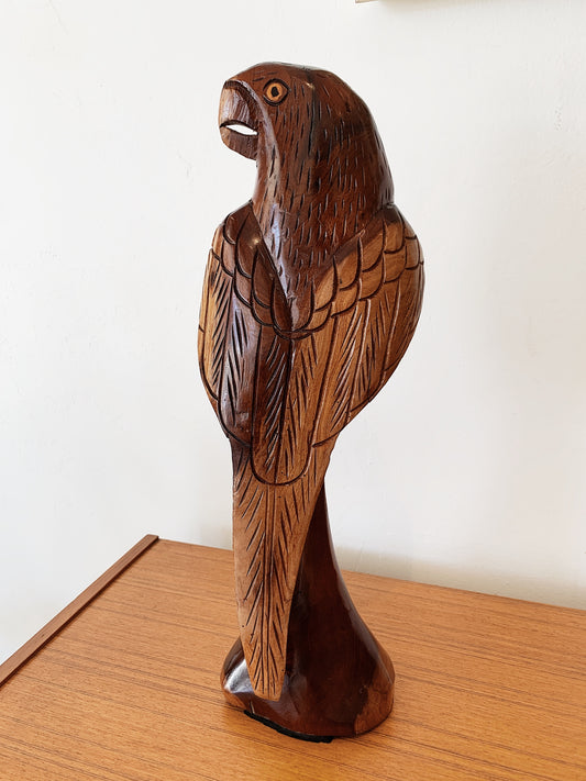 Vintage Hand Carved Wooden Parrot Statue
