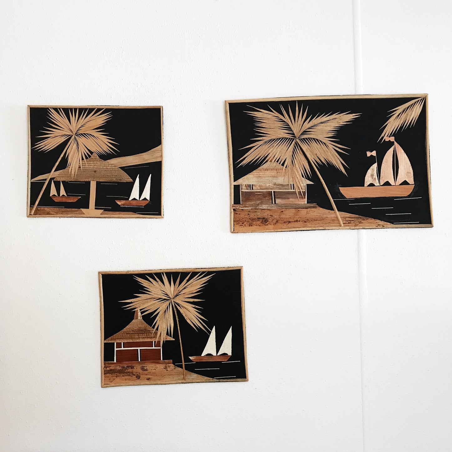 South East Asian Folk Art Wall Hanging Triptych