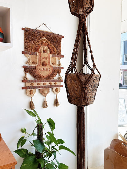 70s Vintage Handmade 3 Tier Macrame Plant Hanger w/ Matching Vintage Baskets
