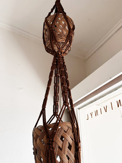 70s Vintage Handmade 3 Tier Macrame Plant Hanger w/ Matching Vintage Baskets