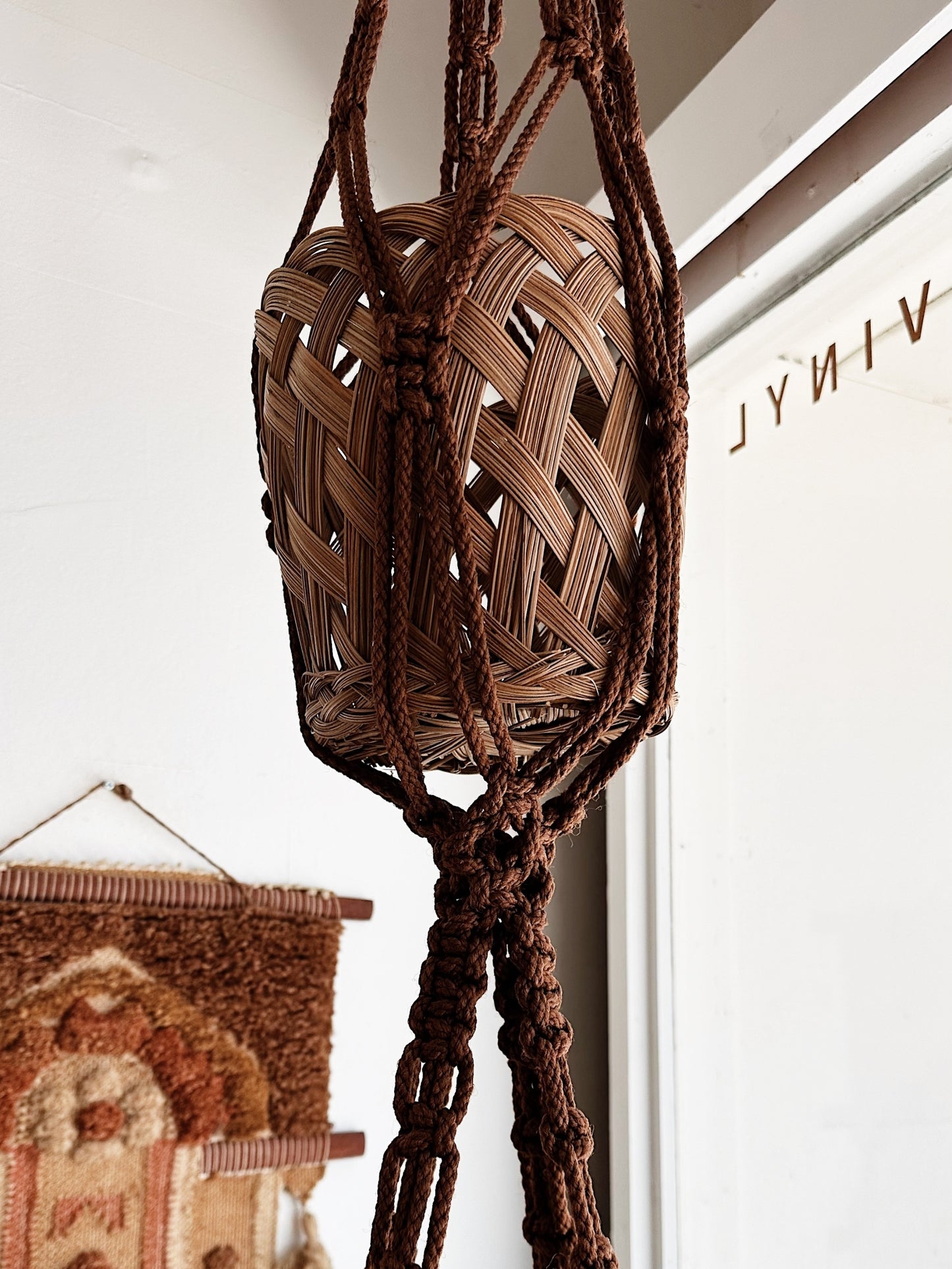 70s Vintage Handmade 3 Tier Macrame Plant Hanger w/ Matching Vintage Baskets